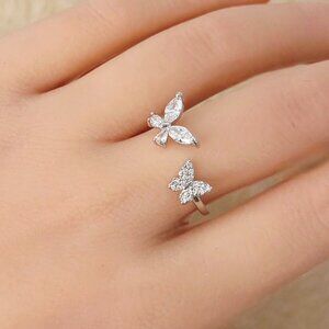 14 K Gold‑Filled Silver Double Butterfly Adjustable Ring